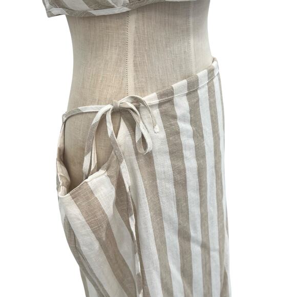 Lioness Fazio Skirt Set Tee Shirt Pinstripe Neutral Linen Nude White Size Medium - Picture 7 of 16